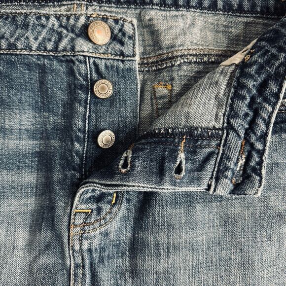 American Eagle Denim Mini Skirt 14 (37x12.5) Blue Distressed Button Cotton Women - Picture 7 of 10